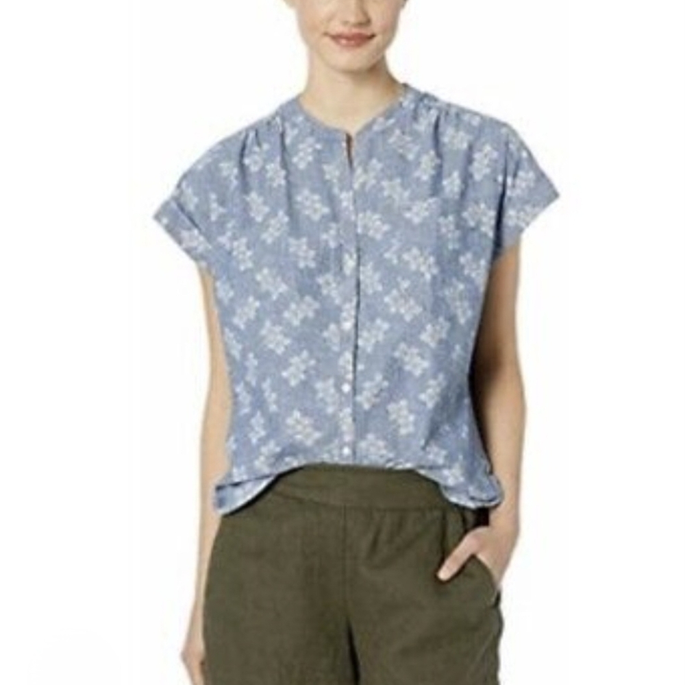 J. Crew Mercantile Floral Chambray Camp‎ Shirt Boxy Oversized Button Down XS